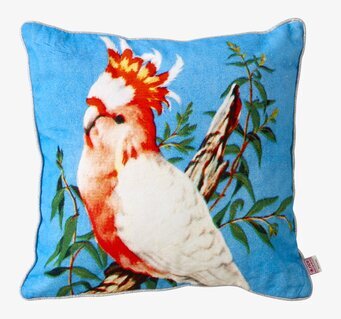 Kudde Turkos Vintage Cockatoo från Rice med exotiskt mönster