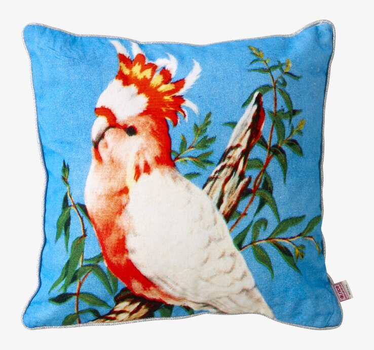 Kudde Turkos Vintage Cockatoo från Rice med exotiskt mönster