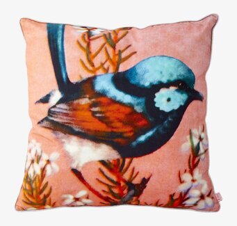 Kudde Korall Vintage Bluebird från Rice med färgglad fågel