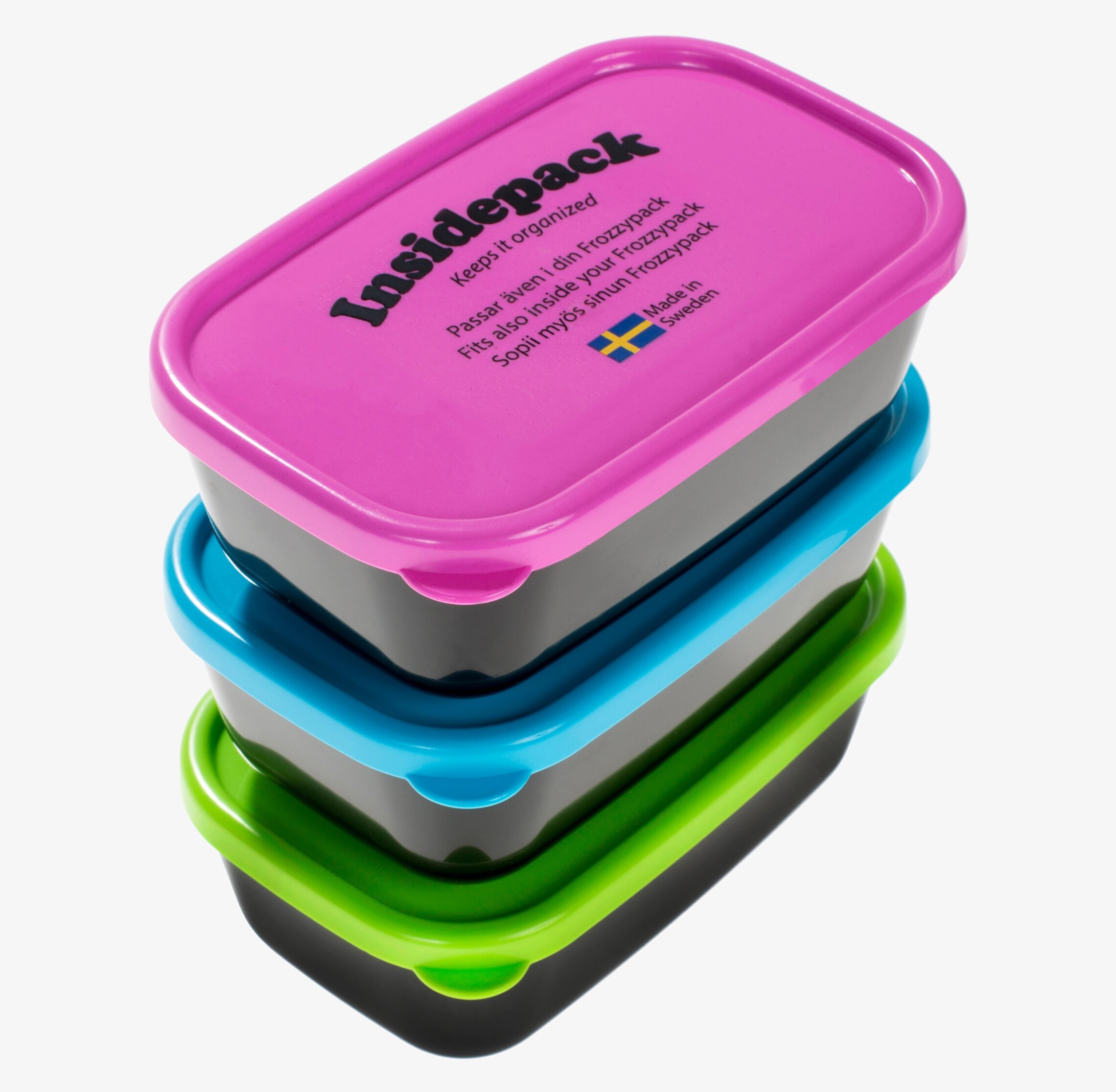 Tre Frozzypack Insidepack matlådor från Frozzypack staplade