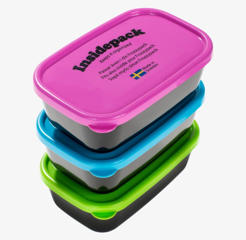 Tre Frozzypack Insidepack matlådor från Frozzypack staplade