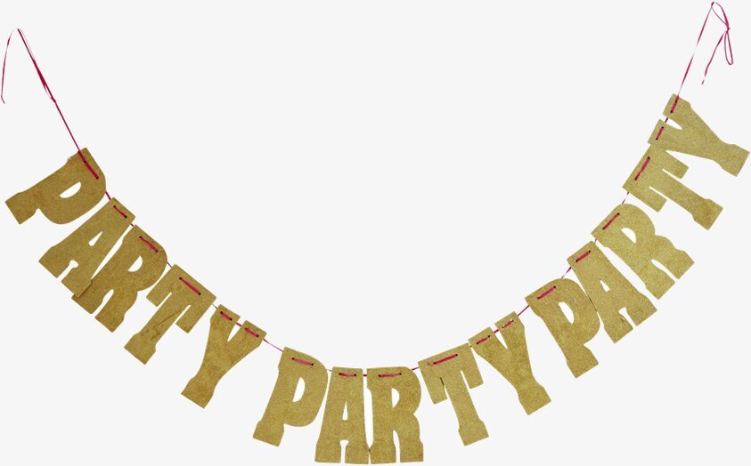 Girlang Golden Glitter Party från Rice upphängd på vit bakgrund