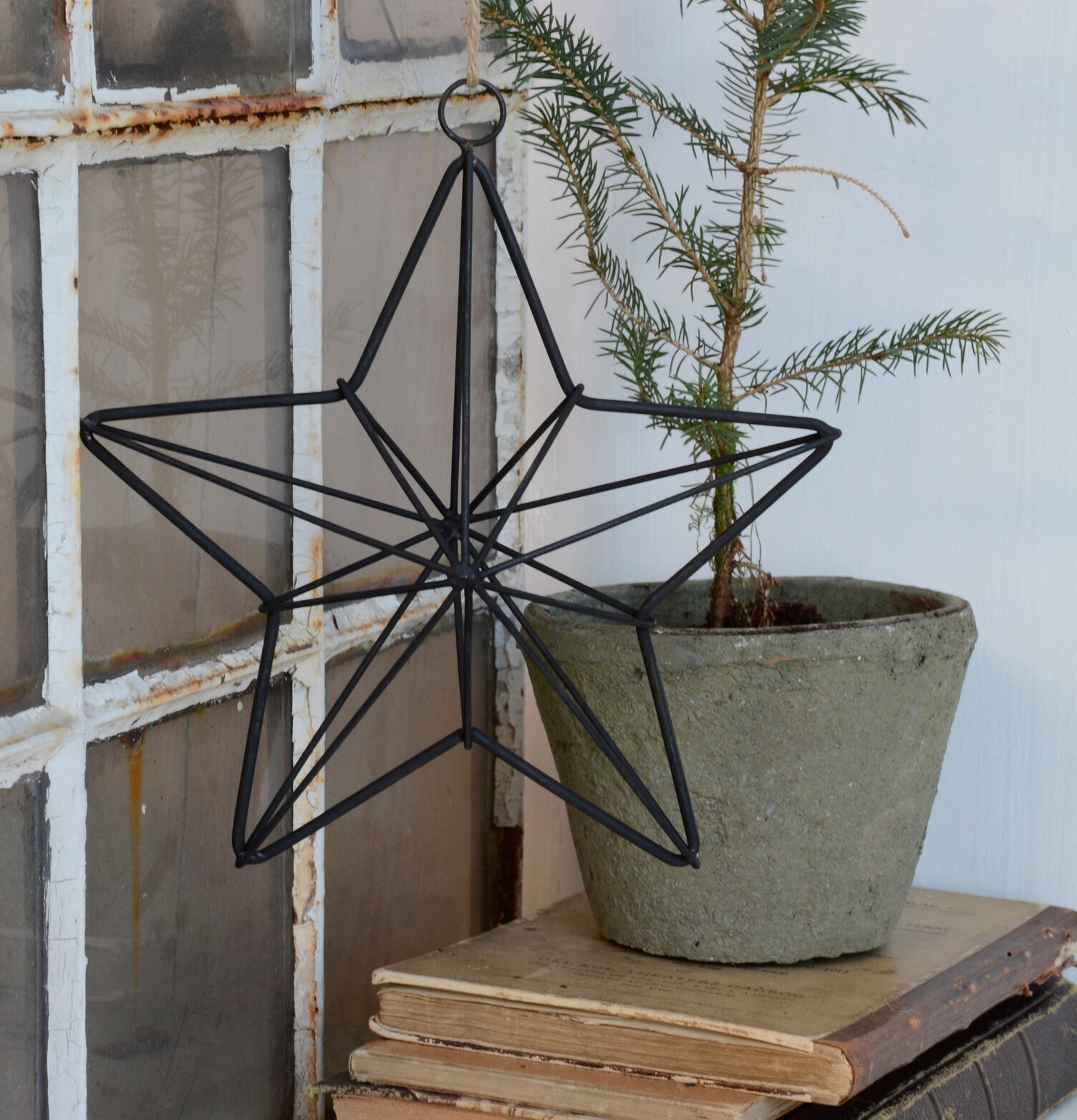 Stjärna 20 cm från IB Laursen upphängd med rep i fönster