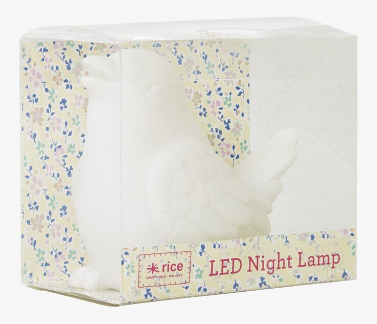 Nattlampa Fågel LED från Rice, vit fågel med LED-belysning
