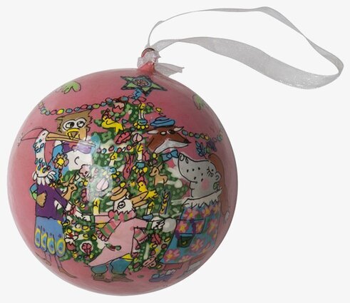 Handmålad julgranskula Rosa från Rice med festligt motiv