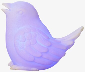 Nattlampa Fågel LED från Rice med pastell-lila belysning