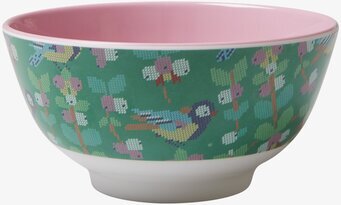 Skål Cross Stitched Bird Print från Rice med fågelmönster