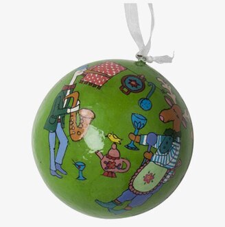 Handmålad julgranskula Grön från Rice med livfulla illustrationer