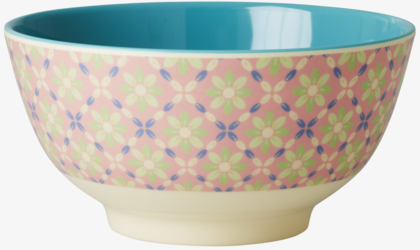 Skål Flower Tile Print från Rice med blommönster och blå insida