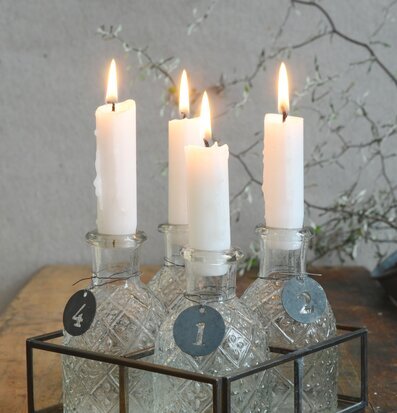 IB Laursen Glasbox 4-Fack med flaskor och tända ljus