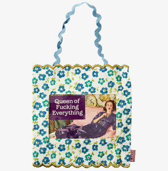 Tygram Medium från Rice med blommönster och humoristisk text