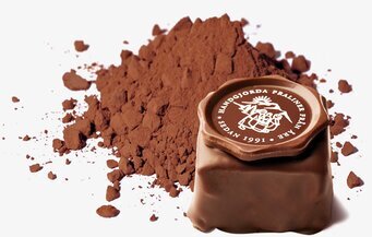 Saffranstryffel från Åre Chokladfabrik vilandes på kakao