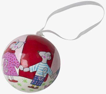 Handmålad julgranskula Röd/Vit från Rice med festliga möss