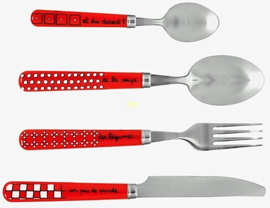 Bestickset Röd från Derriére la porte med röda handtag