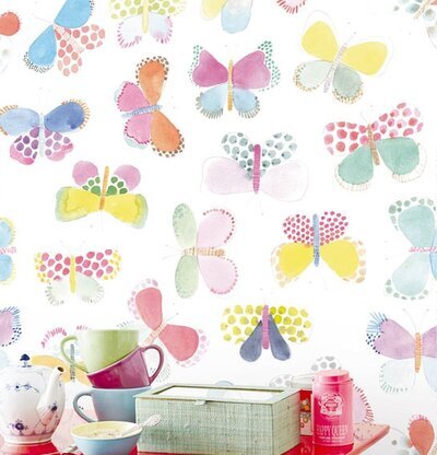 Tapet Butterflies In My Stomach White från Rice med fjärilar