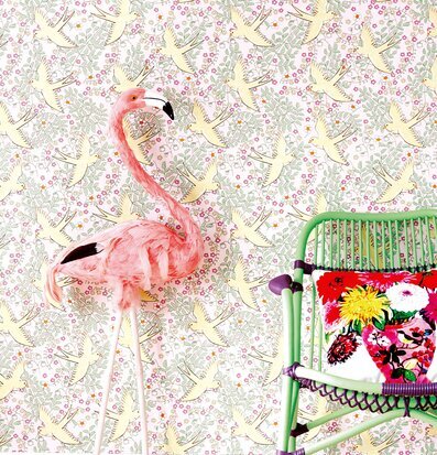 Tapet Rice från Rice med gula fåglar och grönska