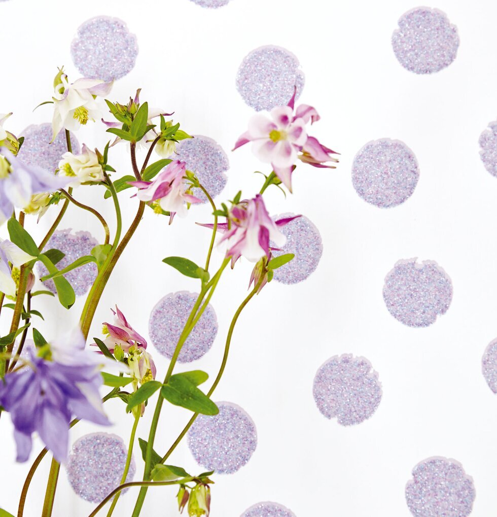Tapet Rice från Rice med lavendelfärgade, glittrande cirklar