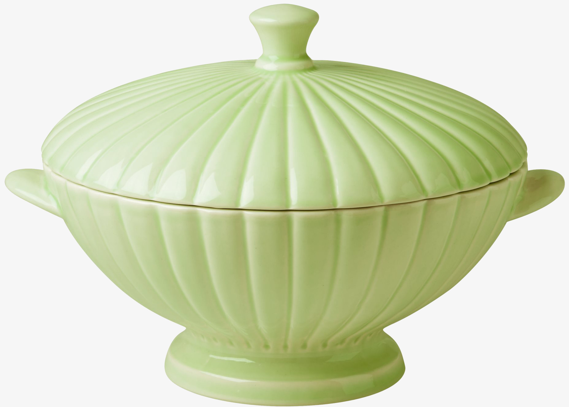 Soppterrin Keramik från Rice i pastellgrön med ribbat mönster