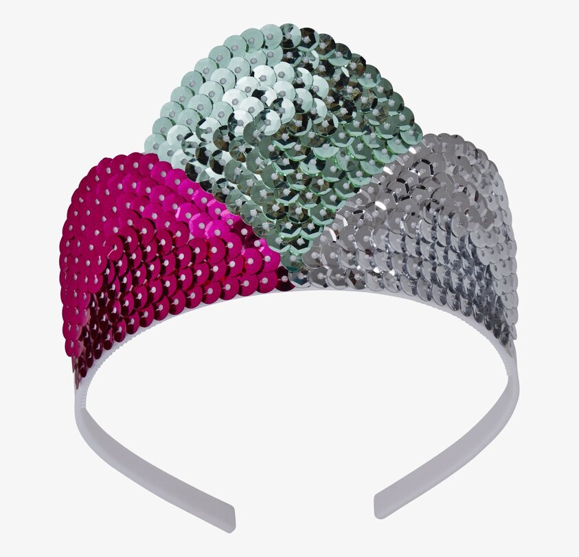 Paljett Tiara från Rice med rosa, grön och silver paljetter