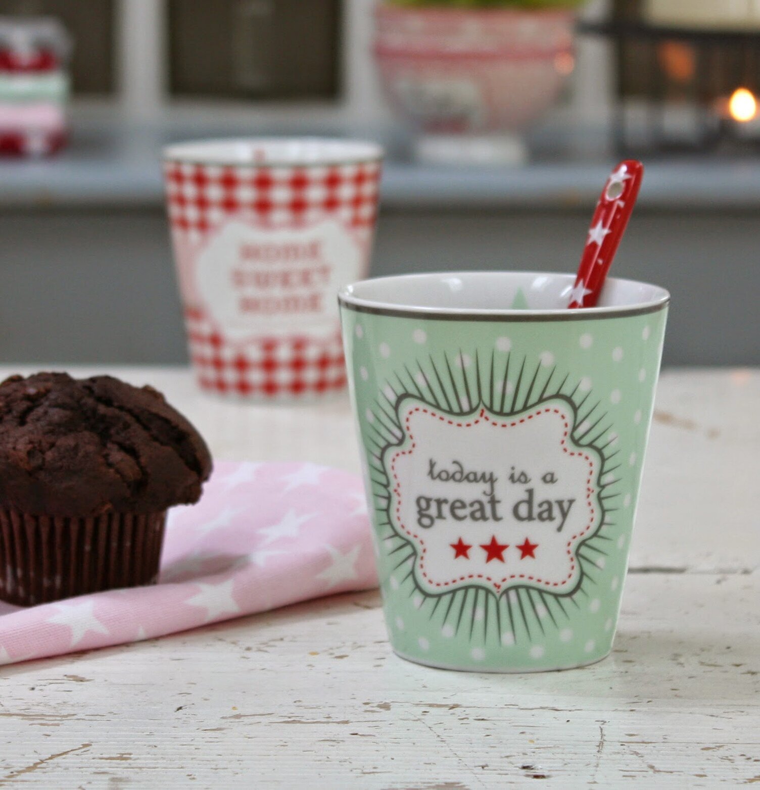 Happy Mugs - Today Is A Great Day från Krasilnikoff, mintgrön