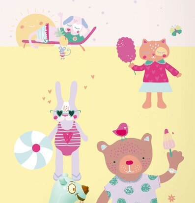 Tapet - Sweet Girls On Holiday från Rice med färgglada djur