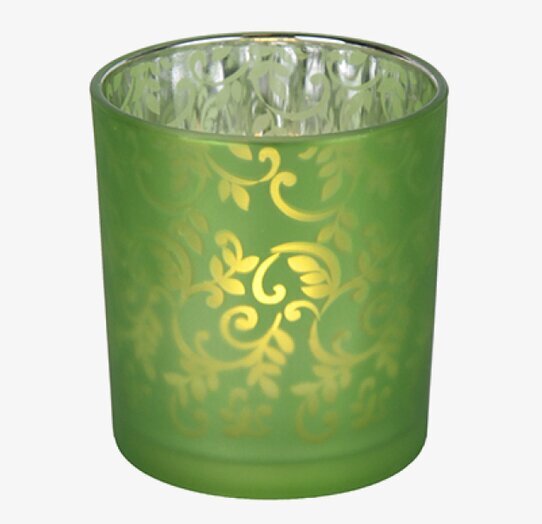 Vaxljus LED Glaskopp från Star Trading i frostat grönt glas