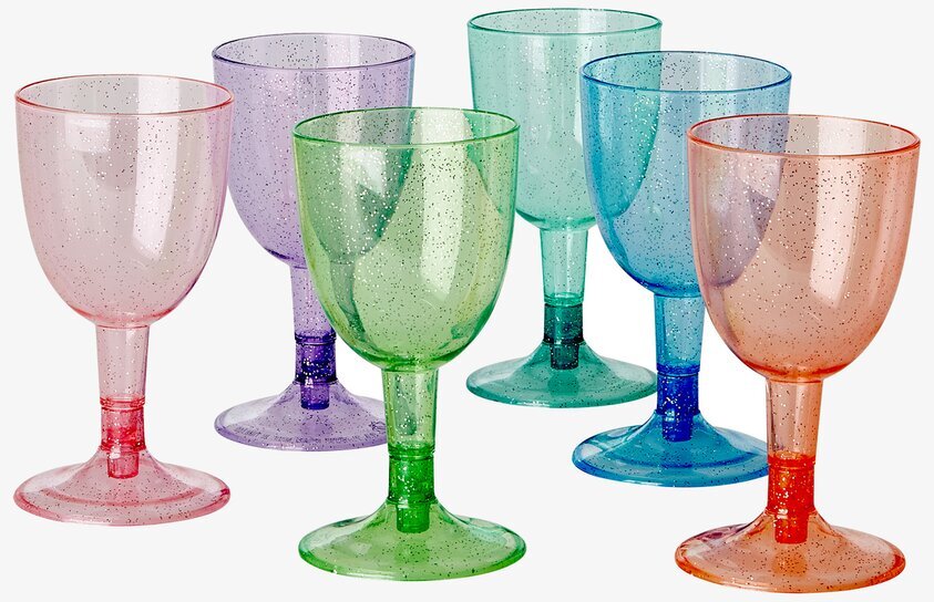 Plastglas Vin Glitter från Rice i sex färgglada varianter