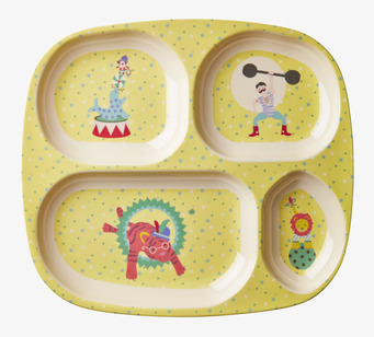 Barntallrik 4-Fack Circus Yellow från Rice med cirkusmotiv