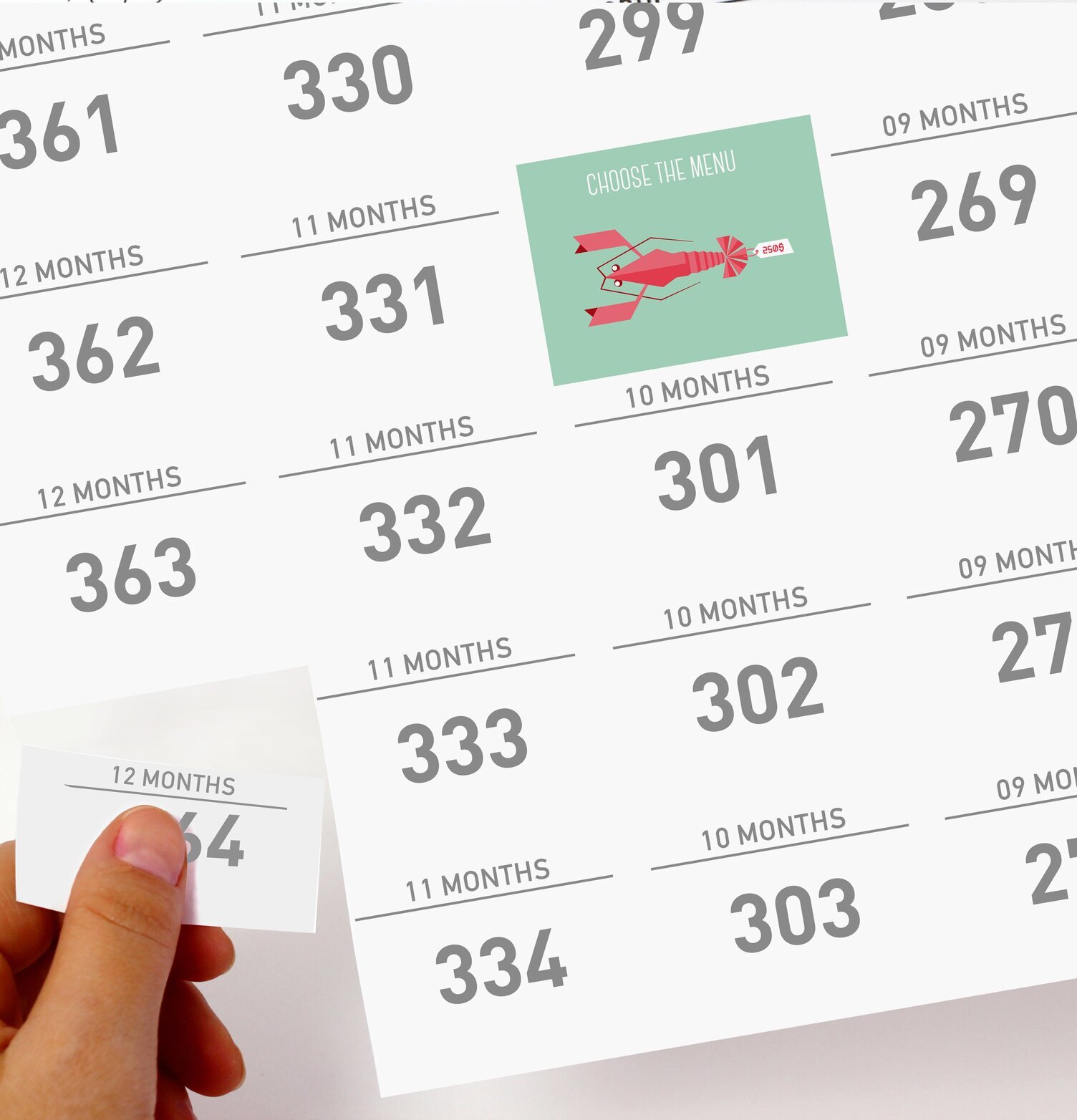 Bröllopskalender från Propaganda med rivbara dagar och hummer