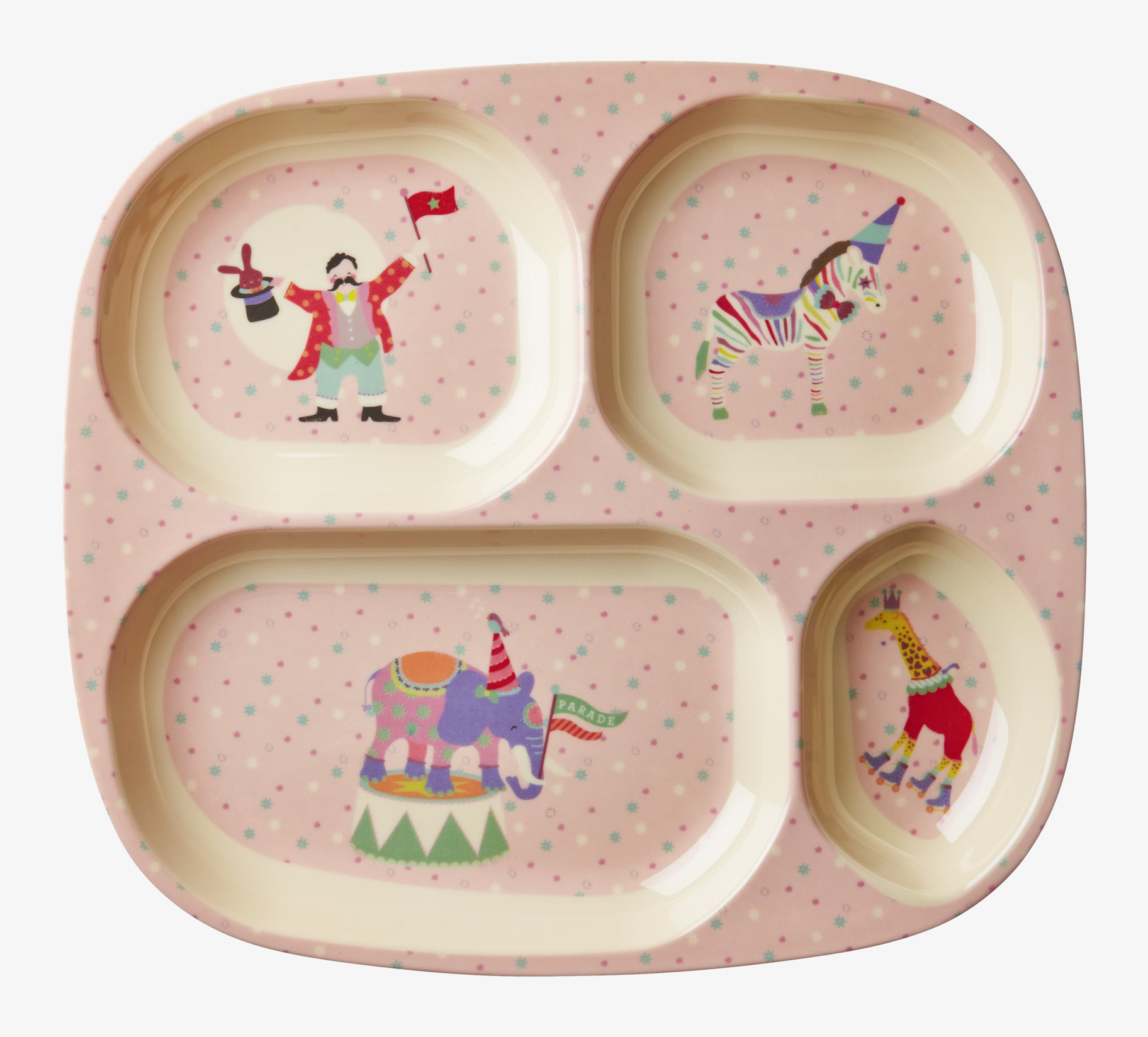 Barntallrik 4-Fack Circus Pink från Rice med cirkusmotiv