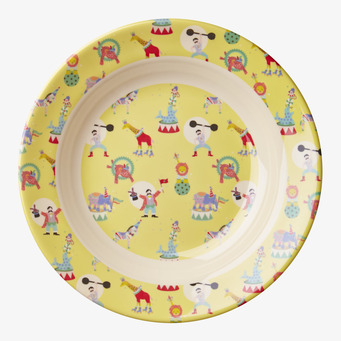 Tallrik Djup Circus Print Yellow från Rice med cirkusmotiv