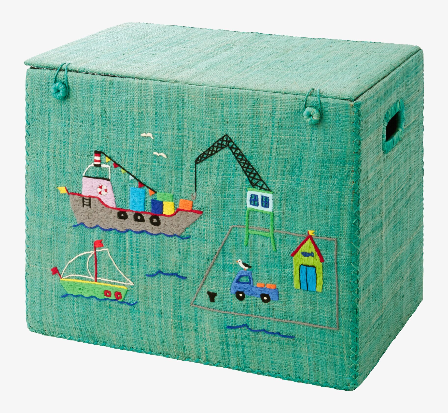 Förvaringskorg Harbour M från Rice i turkos med hamnscen