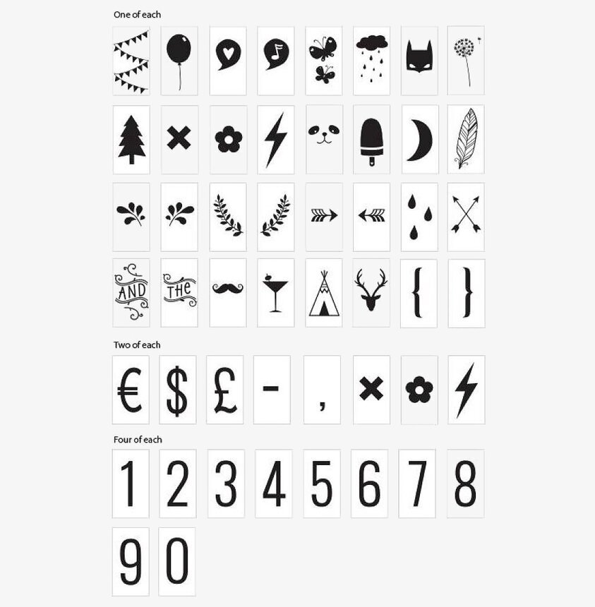 Lightbox Symbols Set från A Little Lovely Company, symboler