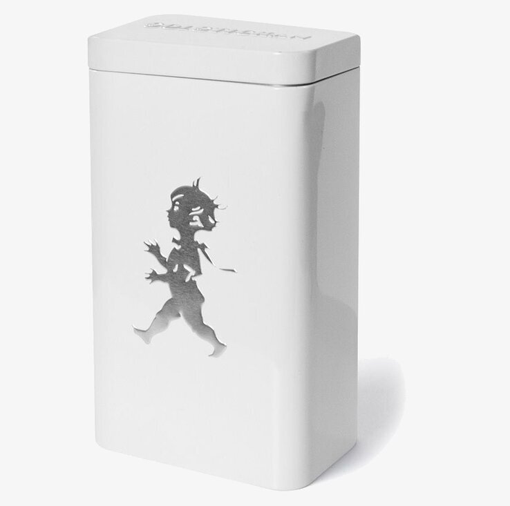 Plåtburk Kaffe Vit från Solstickan med stiliserad pojkbild