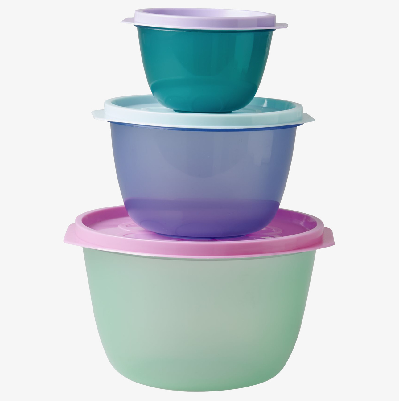 Plastburkar 3-Pack Grön från Rice, staplade och färgglada