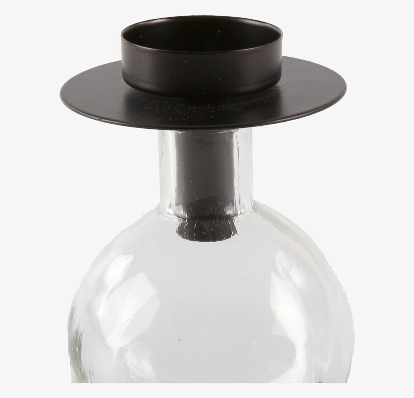 Värmeljusstake Flaska Svart från Interstil, glas och metall