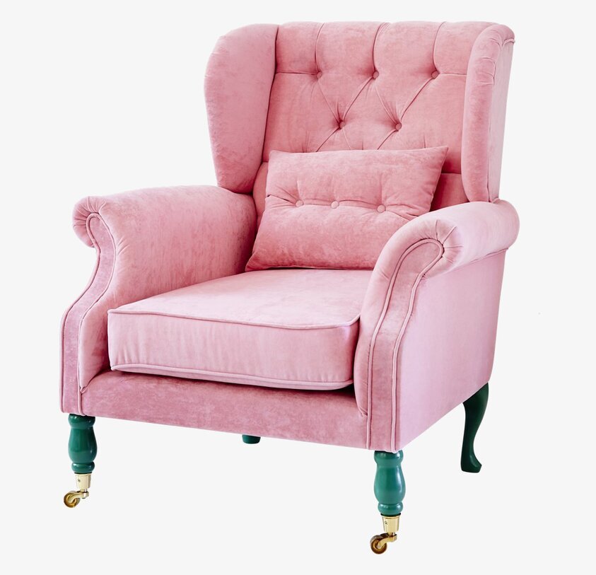 Fåtölj Pink Velvet från Rice i rosafärgad velour med hjul
