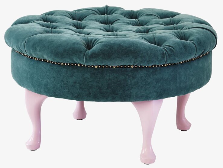 Puff Sittpall Petrol Velvet från Rice i petrolfärgad sammet