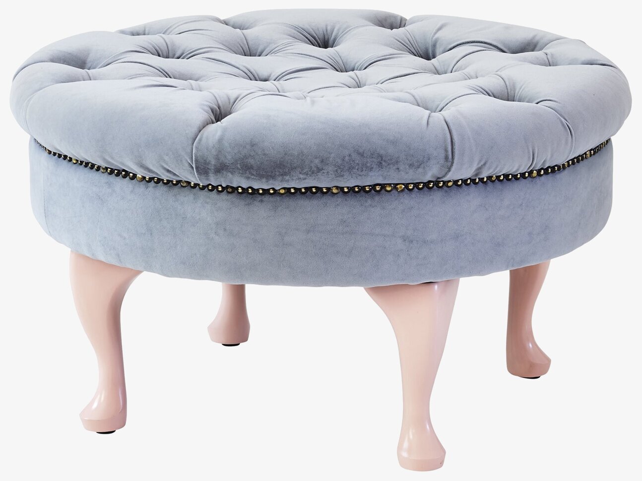 Puff Sittpall Grey Velvet från Rice med grå sammet och rosa ben