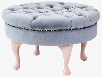 Puff Sittpall Grey Velvet från Rice med grå sammet och rosa ben