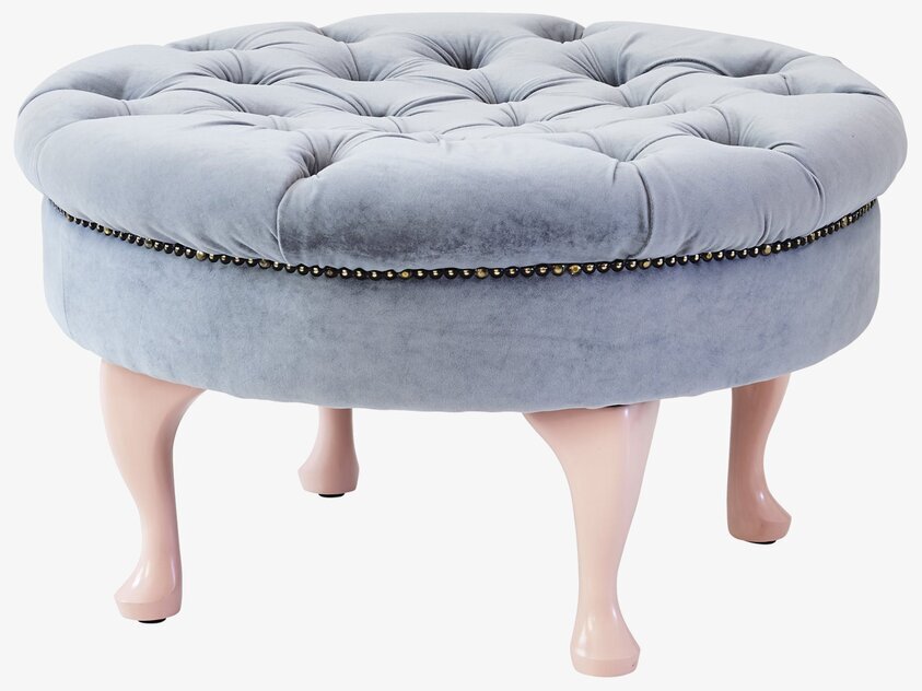 Puff Sittpall Grey Velvet från Rice med grå sammet och rosa ben