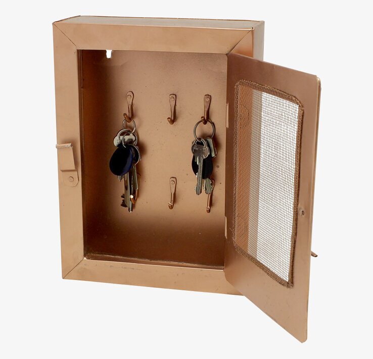 Nyckelskåp Koppar från Strömshaga med sex krokar och nätfront