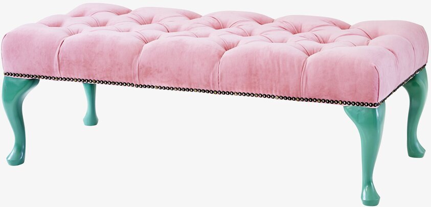 Sittbänk Pink Velvet från Rice med tuftat rosa sammetstyg