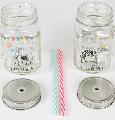 Glas Party Animals Zebra från Sass & Belle, två glasburkar