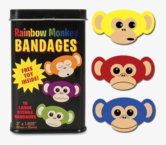 Regnbågsapa plåster från Accoutrements i färgglad plåtburk