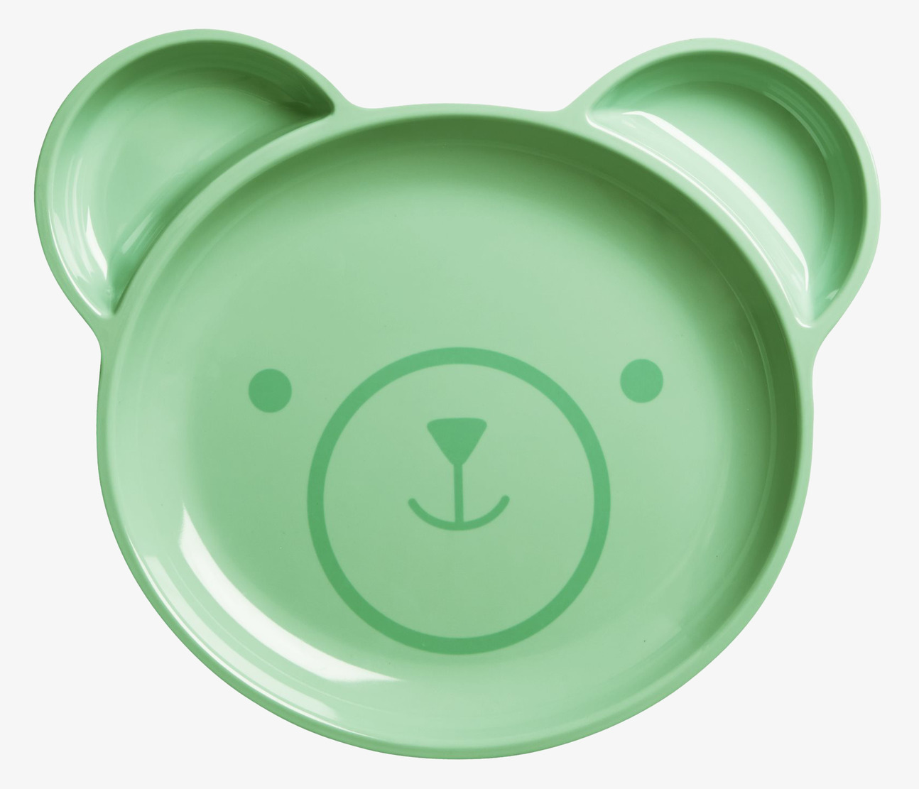 Barntallrik Björn från Rice i mintgrönt melamin med björnform