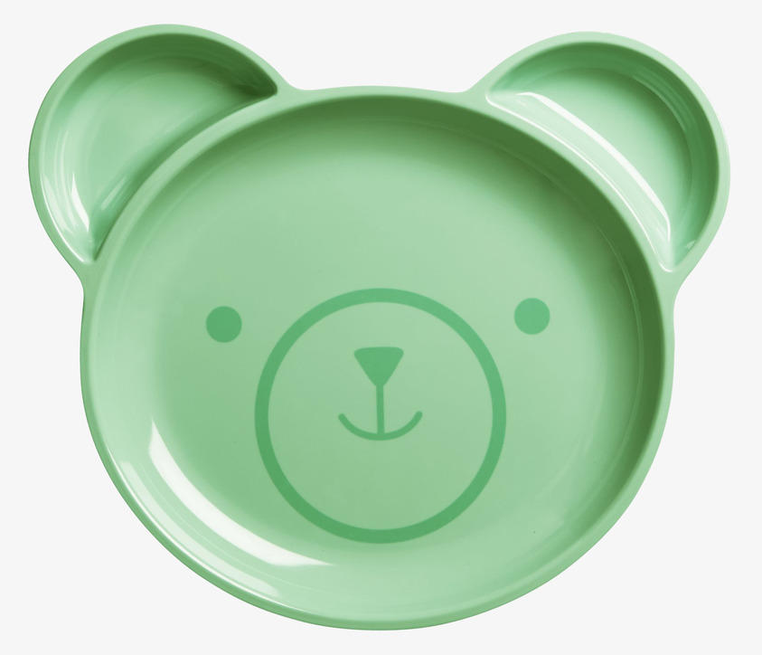 Barntallrik Björn från Rice i mintgrönt melamin med björnform