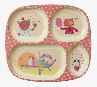 Barntallrik 4-Fack Happy Camper Print från Rice i melamin