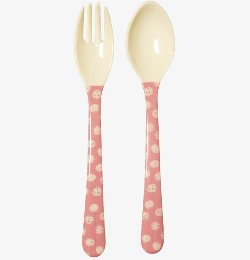 Bestickset Happy Camper från Rice med rosa handtag och prickar