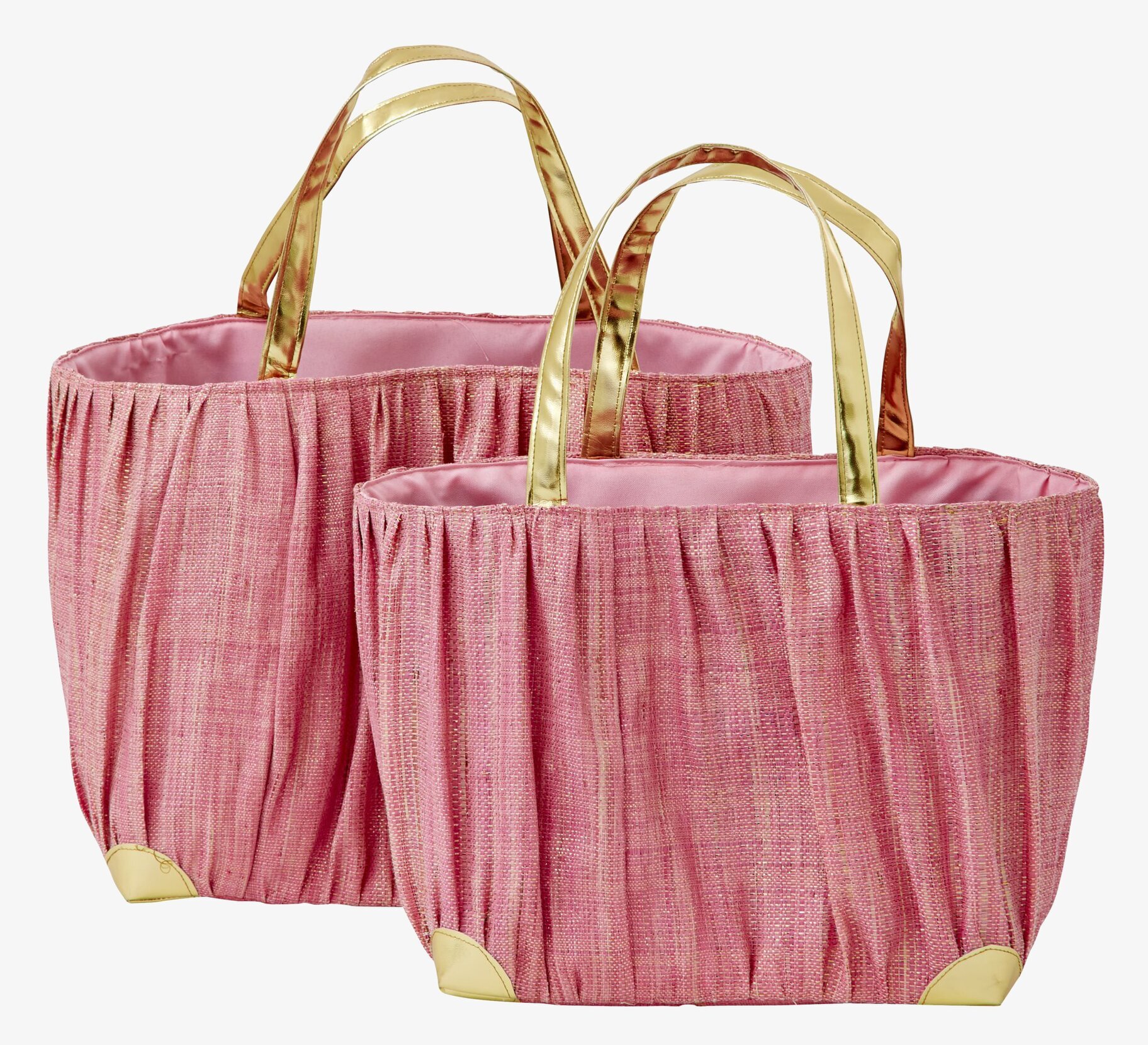 Raffia Väska - Gold Handles S från Rice med rosa raffia